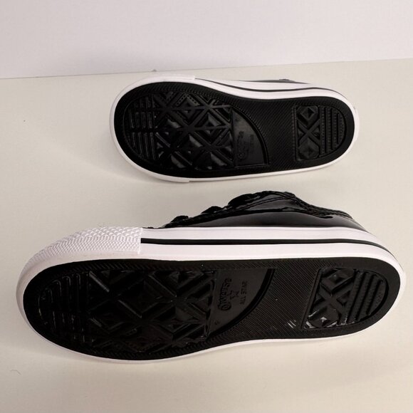 Converse All Star Girl Patent Leather Sneakers Black‎ Child Kid Size 8 - Picture 7 of 9